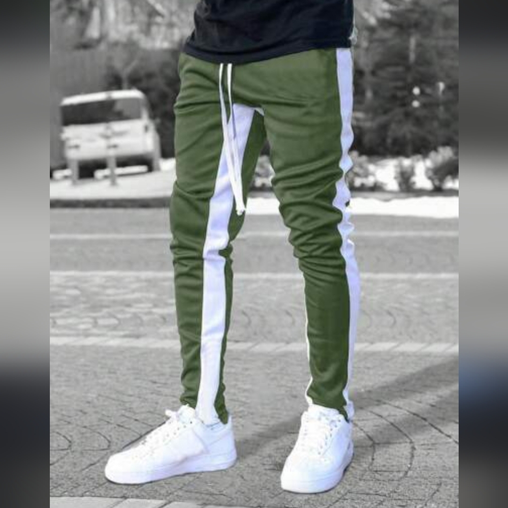 Fashion Nova Men Green Sweatpants with White Stripes and Drawstring size M